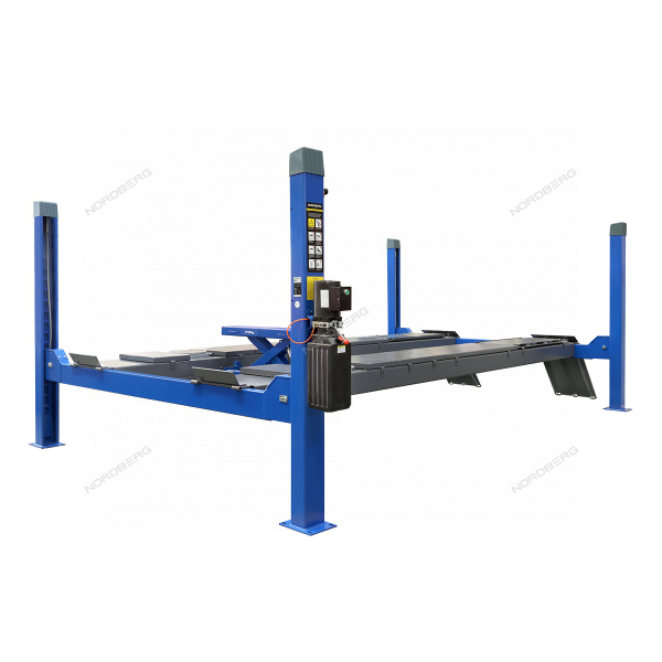 Подъемник четырехстоечный 5.5 т, с пневмогидравлической траверсой 2.7 т, для сход-развала, 380 В, синий 4455JAB