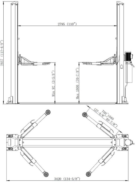 Автомобильный подъемник электрогидравлический двухстоечный TD4500